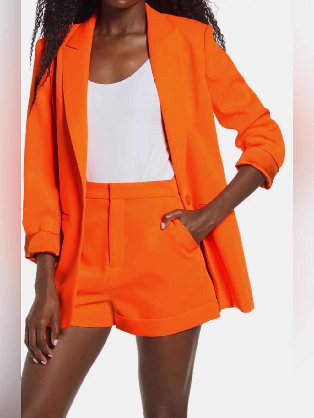 Endless Rose Neon Orange Blazer and High Rise Shorts Set Small NWT